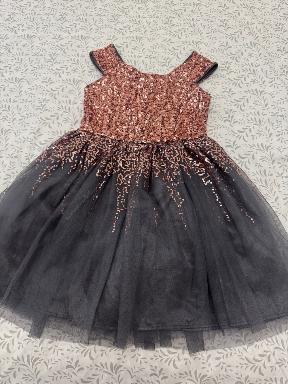 Zunie Rose Gold Sequin Bodice with Black Tulle Skirt Girl's Party Dress